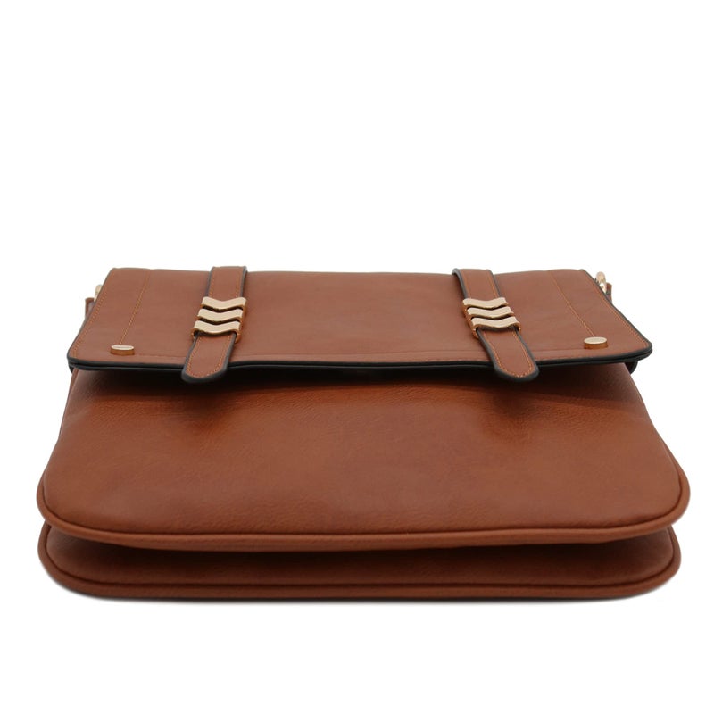 ALYSSA Double Compartment Large Flapover Crossbody Bag (Brown) - Image 4